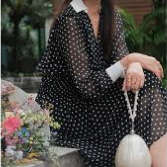 Elegant Black and White Polka Dot Dress - Picture 2 of 11